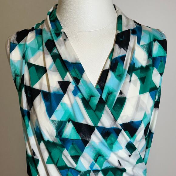 Worthington Blue/Green Geometric Sleeveless Career Blouse Womens Size Small S - Picture 2 of 9